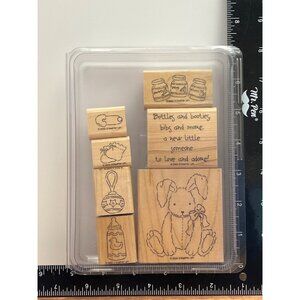 2003 STAMPIN' UP! A NEW LITTLE SOMEONE WOOD MOUNTED RUBBER STAMP SET OF 7 BABY
